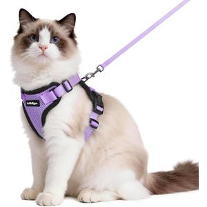 rabbitgoo Cat Harness and Leash for Walking, Escape Proof Soft Adjustable Vest Harnesses for Cats, Easy Control Breathable Reflective Strips Jacket, Light Purple, M