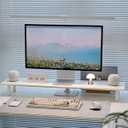 ROCDEER Bamboo Dual Monitor Stand Riser, White Desk Shelf with Storage