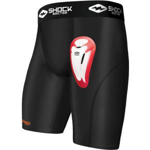 Shock Doctor Compression Shorts with Protective Bio-Flex Cup, Moisture Wicking Vented Protection, Youth Size (Large, Black)