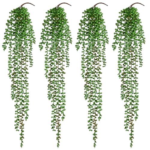 Waipfaru 4Pcs Artificial Hanging Plants, Fake Vines Fake Hanging Plants for Outdoors UV Resistant Ivy Artificial Plants Outdoor Faux Plants Indoor Bedroom Living Room Boho Wall Porch Shelf Decor