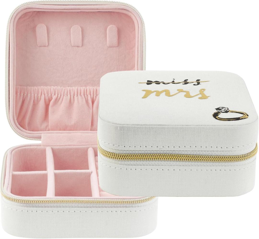 kate spade new york Small Travel Jewelry Case, White Wedding Jewelry Box to Organize Rings, Necklaces, Earrings, Miss to Mrs