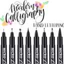 Dyvicl Hand Lettering Pens, Calligraphy Brush Pens Art Markers for Beginners Writing, Sketching, Drawing, Illustration, Scrapbooking, Journaling, Black Ink Pen Set, 8 Sizes