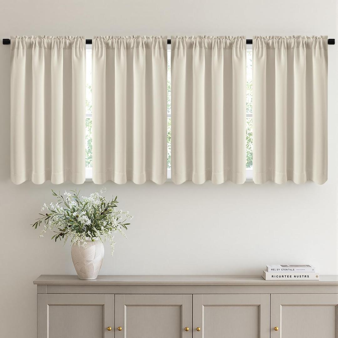 MIULEE 45 Inch Short Blackout Curtains for Bedroom Set of 4, Top & Bottom Rod Pocket Privacy Drapes Thermal Insulated Light Blocking for Kitchen Bathroom Small Windows RV Camper, Cream Beige