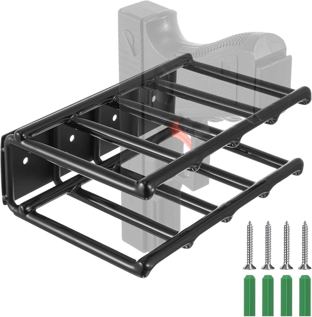 Shimeyao 1 Pcs Wall Mount Pistol Rack 4 Slots Gun Rack Metal Pistol Holder for Gun Safe Handgun Stand Hanger Fits Most Handguns with Laser Sights for Cabinet Storage Revolver Organizer, Black Coated