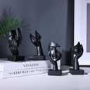 LCCCK Abstract Face Statues Set of 4  Black Thinker Style Face Sculptures for Shelf, Desk or Home Decor  Modern See No Evil Figurines  Minimalist Resin Art for Office or Gifts