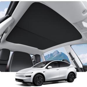 BASENOR 2025 2026 Tesla Model Y Juniper Accessories Sunshade Roof [No Gap] [Nano Ice-Crystal] Heat Insulation Foldable Glass Sunroof Cover, UV Protection Sun Shade for Model Y Juniper Launch Black