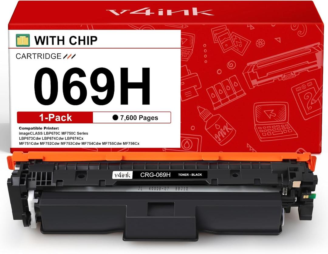 v4ink 069H 069 Black Toner Cartridge Compatible Replacement for Canon 069H 069 High Capacity Works for Canon Color imageCLASS MF750C LBP670C Series LBP674Cdw MF753Cdw MF754Cdw Printer Pack of 1 Black