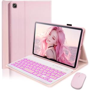 Keyboard Case for Samsung Galaxy Tab A7 Lite 8.7 inch 2021 Cover - 7 Color Backlit Detachable Magnetic Keyboard with Mouse - Pink