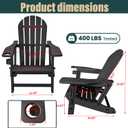 Adirondack Chair with Cup Holder,Tool-Free Assembly,No Screws Needed,All-Weather HDPE Plastic Outdoor Patio Chair,Wood-Grain Slatted Look,Easy to Take Apart for Storage,Fire Pit Chairs(Classic Black)