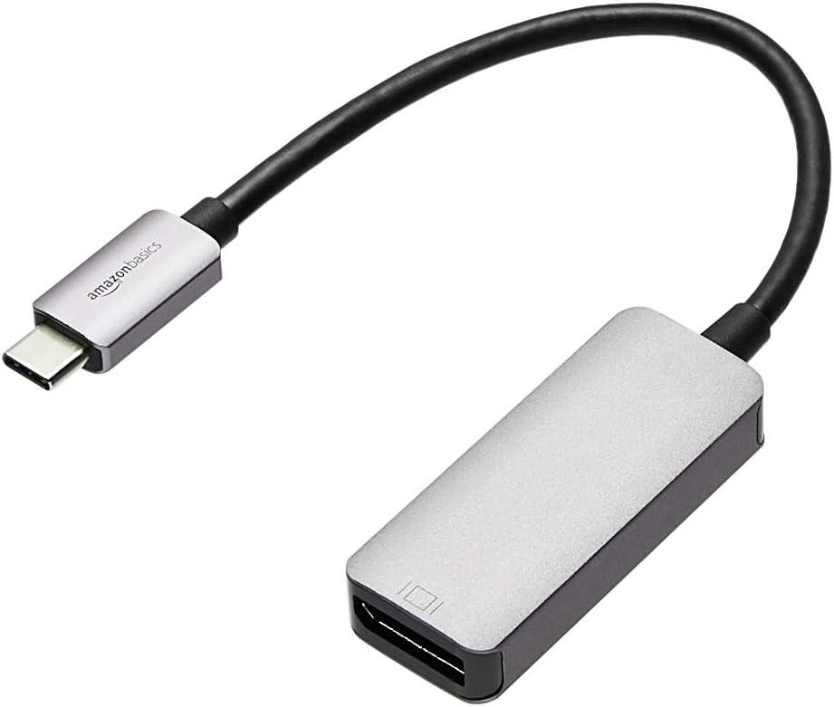 Amazon Basics Aluminium USB-C to DisplayPort Adapter (4K@60Hz), Thunderbolt 3 Compatible, Grey