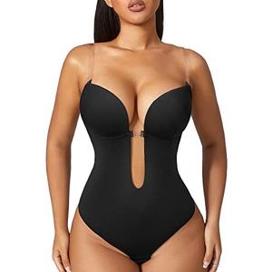 Women Shapewear Backless Body Bra Shaper Womens Plus Size Plunge Invishaper Low Back Thong Bodysuits Open Crotch Daily Use, (Medium, Black)