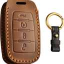 Lightweight Premium Leather Car Key Fob Cover Case Compatible with Dodge Ram 1500 2500 2024 2025 3500 4500 2022 2023 5500 2025 2026 Full Protection Durable Key Shell Keychain 4 Buttons-Brown
