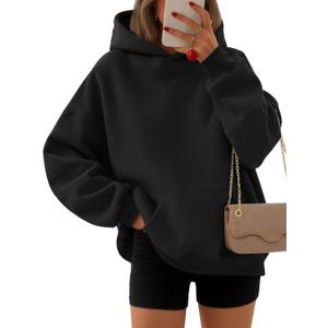 EFAN Women's Oversized Comfort Fleece Hoodies, Cozy Trendy Pullover Sweatshirts with Pockets For Fall & Winter (Black, XS)