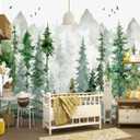 Peel and Stick Nursery Forest Wallpaper Watercolor Pine Tree Mural, Color Yh01, Size: 137"x96"