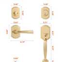 1 Pack Gold Front Door Handle and Deadbolt Set Reversible Brushed Brass Lever Entry Lock Handleset with Key Single Cylinder