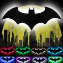 LED Bat Night Light Superhero Cool Signal Lamp with 16 Colors Remote Control Wall Sconce Acrylic Engraved Neon Sign LightDecor for Bedroom Party Room Wall (Black)