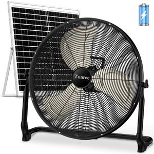 20" Large Solar Fan, Portable Battery Operated Floor Fan, 50W Rechargeable Solar Powered Wireless Camping Fan Outdoor, Waterproof, Hi-airflow, Cordless, for Outside Home Garage Gym Patio Travel