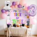 Trick or Three Party Decor Trick Or Three Banner Halloween Ghost Balloons for Pink Halloween Girl Third Birthday Party Decorations (Purple)