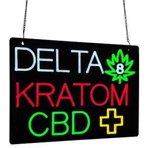Dlt8 Kratom CBD LED Neon Sign, 20"×14", Hight Bright Business Signboard for Smoke Vape Head Hemp Night Shop, Herbal Botanical Convenience Stores, Black Acrylic Backboard, Durable, Storefront Decor.