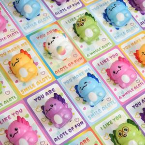 24 Piece Valentines Day Cards for Kids, Valentines Card with Axolotl Slow Squishy Toys for School Classroom Class, Valentine Gifts for Toddlers Boys Girls, Valentine's Gift Exchange Party Favor (1)