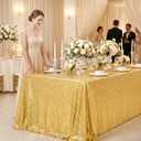 QueenDream Gold Sequin Tablecloth 60x102 Inch Sparkly Gold Wedding Tablecloth for Baby Shower Birthday Christmas Party Decorations