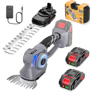 Cordless Hedge Trimmer, 2-in-1 Hedge Trimmer, Ultra Long Battery Life with Battery*2, high-Power and high-Capacity Grass Trimmer for Gardens, Yards and lawns, Including Charger (silver gray)