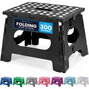 Handy Laundry Folding Step Stool - Sturdy Enough Collapsible Stool to Support Adults and Safe Enough for Kids - Opens Easy with One Flip - Great for Kitchen, Bathroom or Bedroom (Black - 9 Inch)