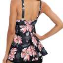 SEAFORM Women's Tankini Bathing Suits Two-Piece Tummy Control Swim Dress High Waist Printing Padded Swimsuits with Boyshorts (Black, XL)