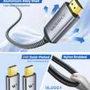 WARRKY USB C to HDMI Cable 4K 60Hz[Anti-Interference, Gold-Plated Plugs] Aluminum HDR Type-C to HDMI 2.0 Cord, Thunderbolt 3/4/5 Compatible for iPhone 15/16 Series, MacBook, iMac, iPad Pro, Galaxy-6ft