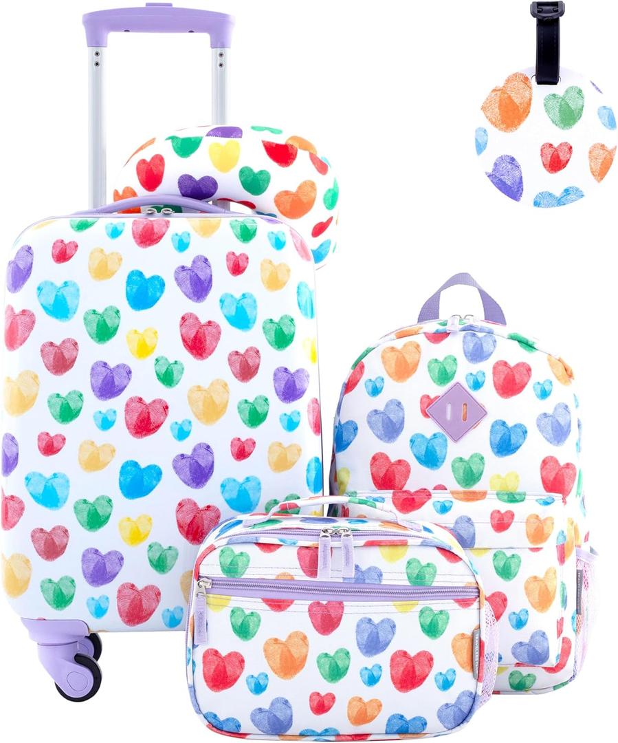 Travelers Club 5 Piece Kids' Luggage Set, Thumbprint Heart