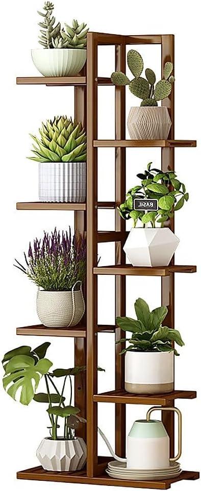 6 Tiers Vertical Bamboo Plant Stand Staged Flower Shelf Rack Outdoor Garden - Dark Wood