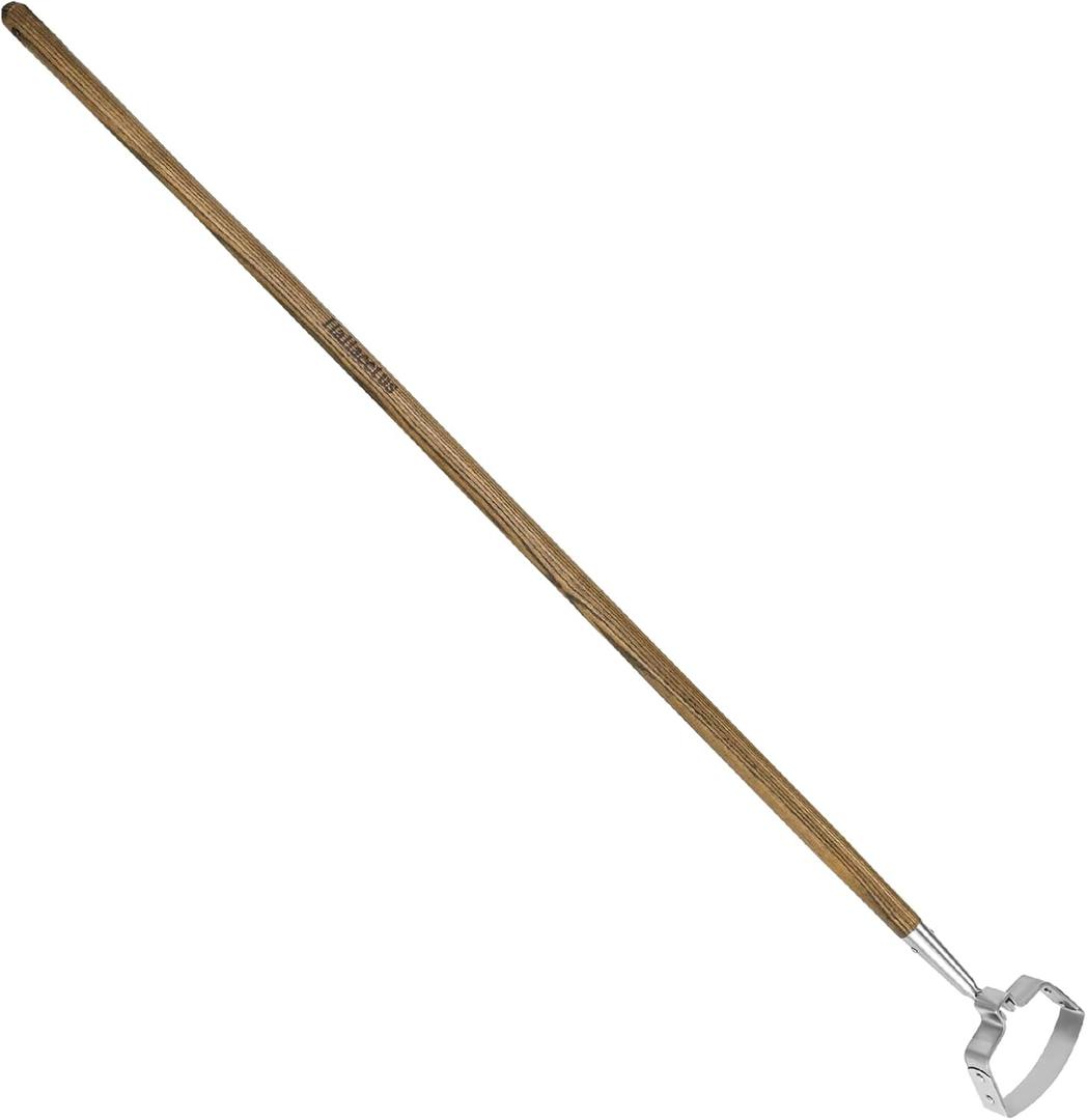 Haliaeetus Hula Hoe, 58'' Stainless Steel Scuffle Hoe, Action Hoe for Weeding in Push-Pull Motion, Stirrup Hoe with Comfortable Wood Long Handle for Standing to Weed on Flower Bed and Between Plants