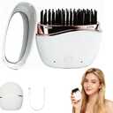 Cordless Mini Hair Straightener Brush - Rechargeable Battery-Powered, Portable with 2 Temperature Settings & Built-in Mirror for Travel, RV, Outdoor