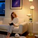 Lightdot Globe Floor Lamp with Shelf 3-Lights Modern Dimmable Floor Lamps for Wedding/Party, 3000K Warm White Bulbs Included, Gold Tall Standing Lamp for Living Room/Bedroom/Sofa Beside/Corner Decor