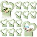 Sinmoe 12 Pcs Valentines Heart Shaped Boxes for Flowers Valentines Flower Gift Bag Wedding Empty Bouquet Gift Bags with Handle Folding Basket for Bridal Baby Shower Party Supply(Sage Green)