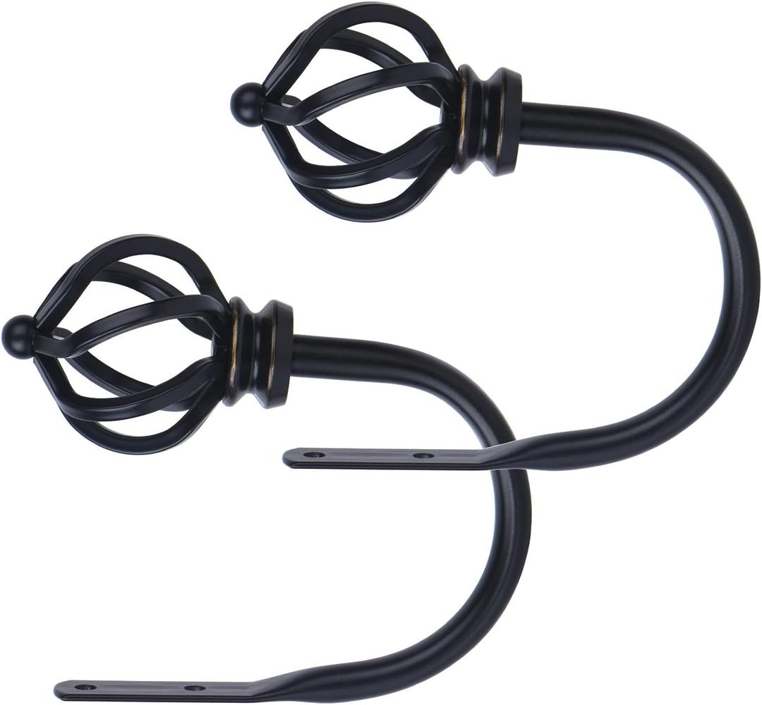 KAMANINA Decorative Curtain Drapery Holdbacks Twisted Cage Finials, Black(1 Pair/2 Pack), Small