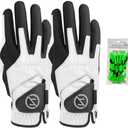 Zero Friction Men's Compression-Fit Synthetic Golf Glove, Universal Fit One Size (Pack of 2) with Pack of Golf Tees