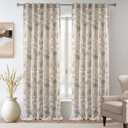 DriftAway 100% Blackout Toile Linen Curtains for Bedroom Double Layer Farmhouse French Country Vintage Printed Pattern Thermal Sound Lined Back Tab Living Room Drapes 96 inch Length 2 Panels Beige