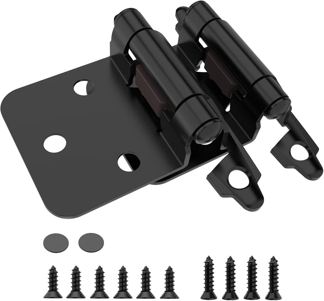 Chibery 1/2" Overlay Cabinet Hinges, 50 Pack Self Closing Flush Mount Hinges with Door Bumper, Variable Decorative Hardware for Bathroom, Furniture, Kitchen Cabinet Doors, Matte Black