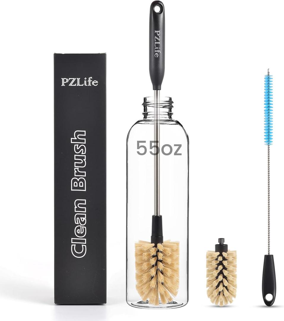 2-in-1 Water Bottle Brush, Water Bottle Cleaner & Straw Brush Cleaning Scrubbing Brush 15 in Long Bottle Brush Detachable Head Multi-Function Cleaning Brush Homework Cleaning Brushe (3pcs/Brown)