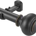 Heavy Duty Curtain Rods, 1 1/8" Diameter Curtain Rod for Window 72-144 Inch(6-12ft), Single Drapery Rods with Classic Finials and Adjustable Aluminum Alloy Brackets, Matte Black