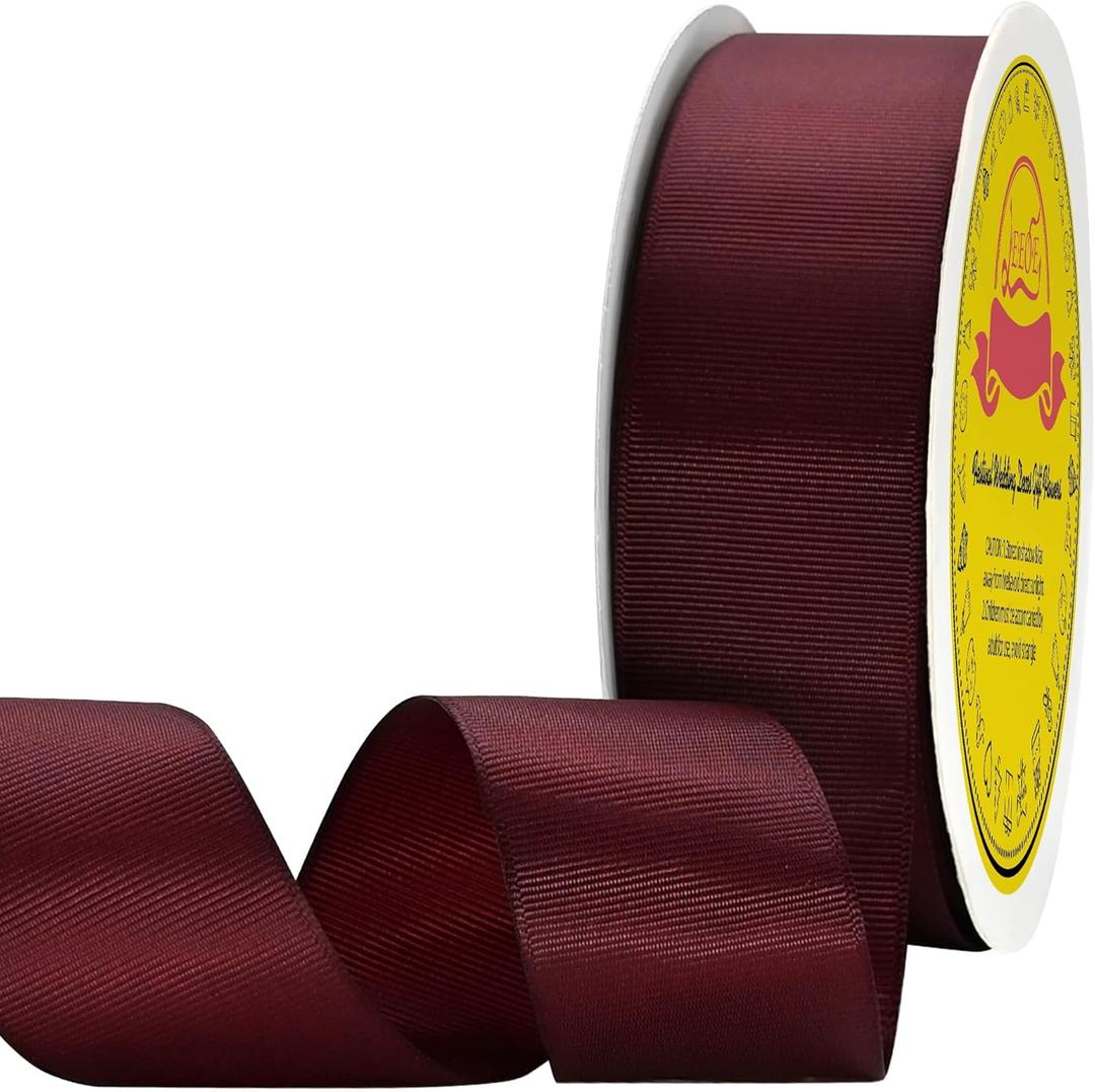 LEEQE Burgundy Grosgrain Ribbon 1 inch X 50 Yards Burgundy Ribbon for Gift Package Wrapping Wreath Baby Shower and Other Projects