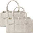 Cute Castle 2 Pack Diaper Caddy Organizer - Portable Baby Caddy Organizer with Handle, Nursery Storage Bin and Car Organizer for Girls, Boys - Baby Gift Basket - Oatmeal (Regular)