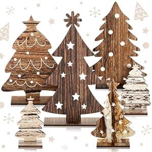 Cinnvoice 6 Pcs Wooden Christmas Trees Tabletop Decor Rustic Wood Christmas Trees Xmas Centerpieces Table Wooden Signs Farmhouse Table Home Decor for Home Office Farmhouse (Classic)