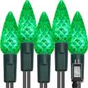 WATERGLIDE C6 Christmas Lights, 33ft 100 LED Faceted String Lights Green Wire Fairy Lights with 29V Safe Adaptor, 8 Lighting Mode, Waterproof for Indoor Outdoor Patio Xmas Tree Party Decor, Green