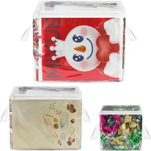 3 Pack Clear Zippered Gift Bag Storage Organizer with Handles,Organize Your Gift Wrap,Tissue Paper, Tape,Bow, Ribbon,Card,Ornament-Christmas Wrapping Supplies Storage Bag-3 Different SizesL+M+S)
