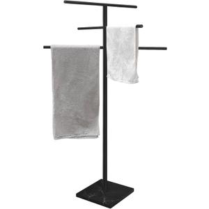 Marble Base Outdoor Standing Towel Rack for Swimming Pool, Hot Tub Or Spa, 304 Stainless Steel 6 Arms Standing Towel Sheet Holder Blanket Drying Rack Matte Black
