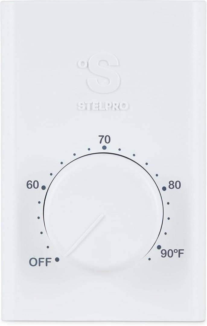 Stelpro Double-Pole Line Voltage Mechanical Wall Thermostat  22A (120277V), Durable Plastic Housing, Adjustable Dial, NonProgrammable, 5090F Range (SWT2F)  White