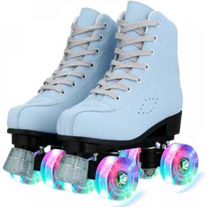 Gets Roller Skates for Women Men 4 Wheels Light Up Indoor Outdoor Roller Skate, High Top PU Leather Beginner Double Row Unisex Roller Skates for Kid Girls (37=US:6.5, Blue)