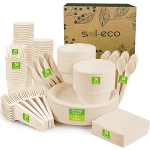 SOL ECO Compostable Paper Plates, 200 PCS Heavy-Duty eco friendly Plates Paper Plates for Party